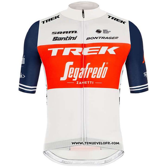 2020 Maillot Ciclismo Trek Segafredo Blanc Profond Bleu Manches Courtes et Cuissard